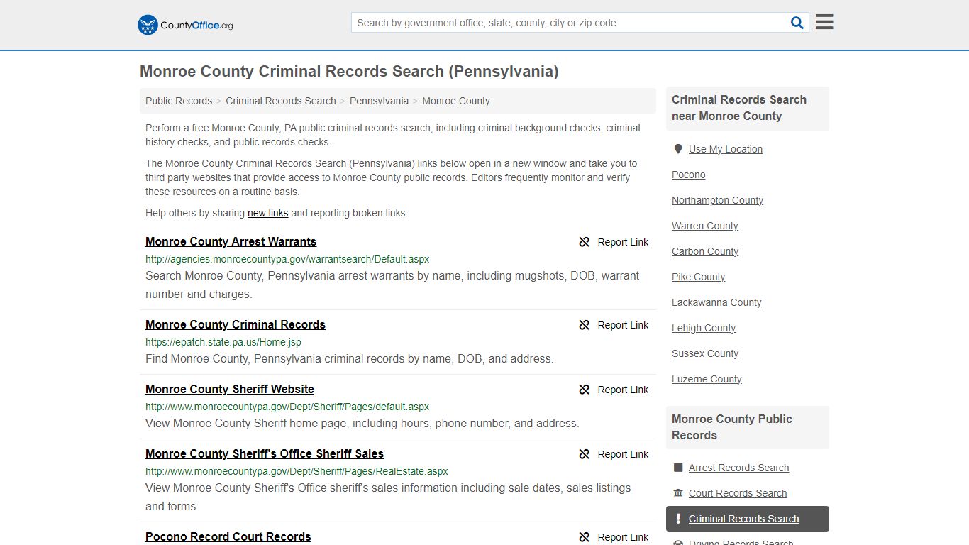 Monroe County Criminal Records Search (Pennsylvania) - County Office