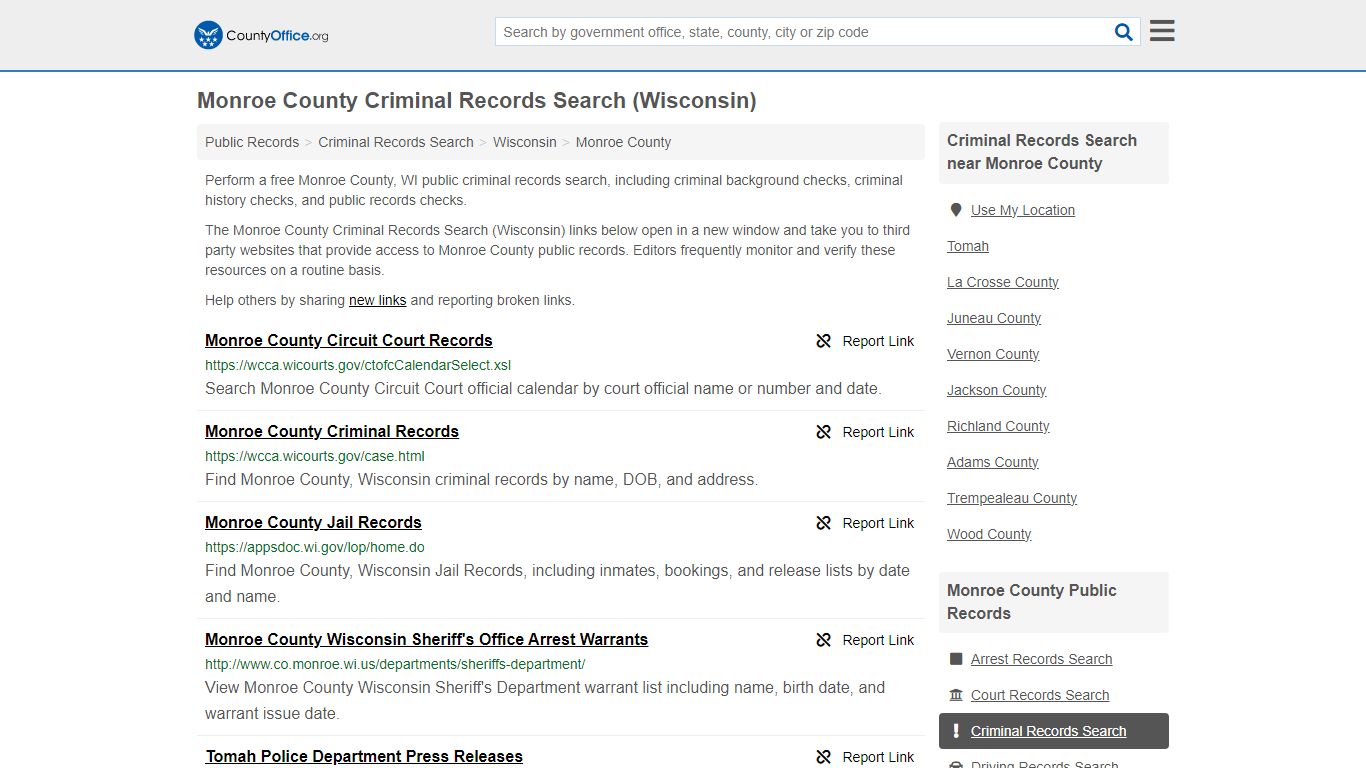 Criminal Records Search - Monroe County, WI (Arrests, Jails & Most ...